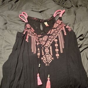 Embroidered Black and Pink Women's Top